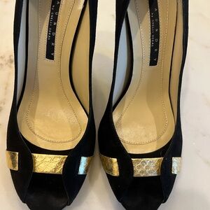 Laundry brand Black Suede and gold heels